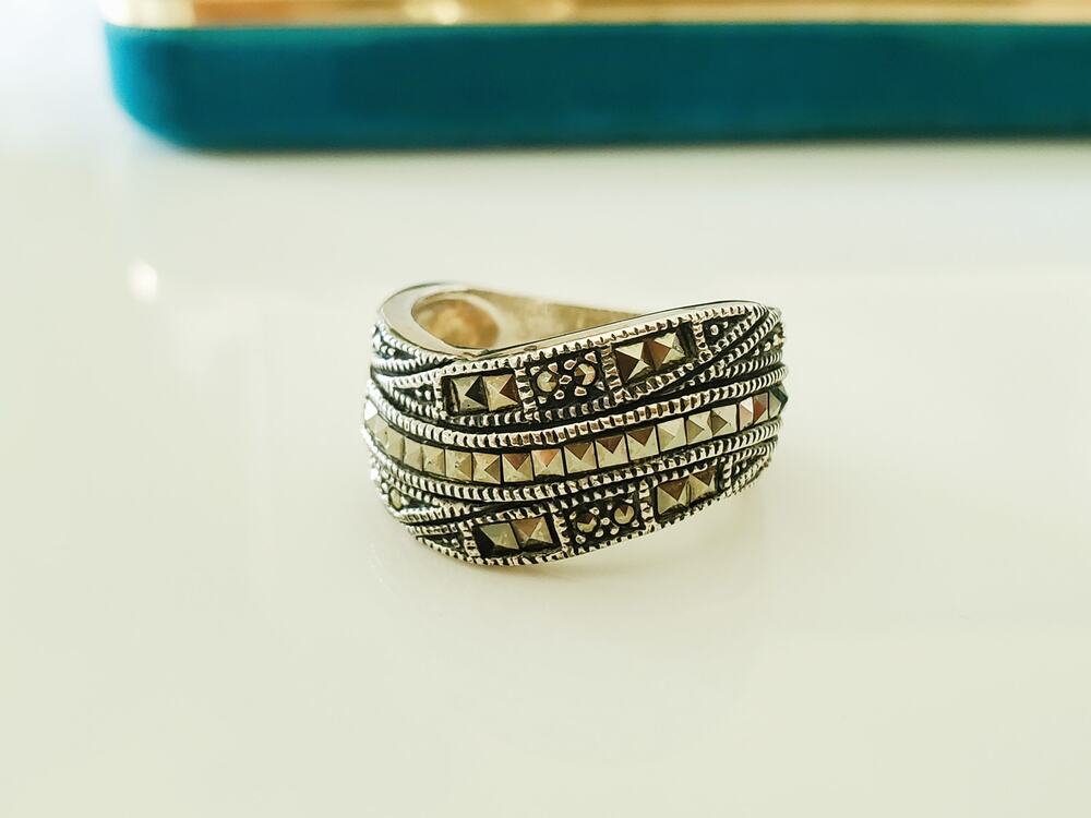 Vintage Judith Jack Marcasite Swirl Sterling Silver Ring